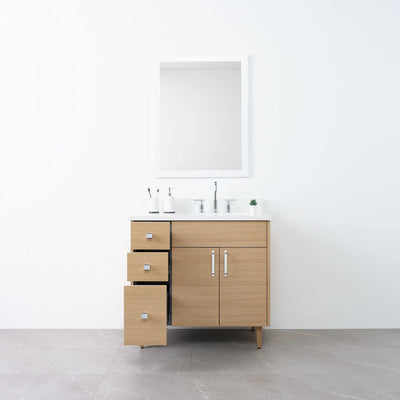 Austin 36" Natural White Oak Bathroom Vanity, Right Sink