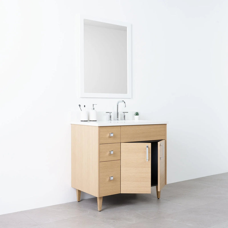 Austin 36" Natural White Oak Bathroom Vanity, Right Sink - Teodor Vanities United States