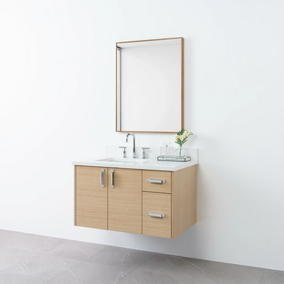 Austin 36" Wall Mount Natural White Oak Bathroom Vanity, Left Sink