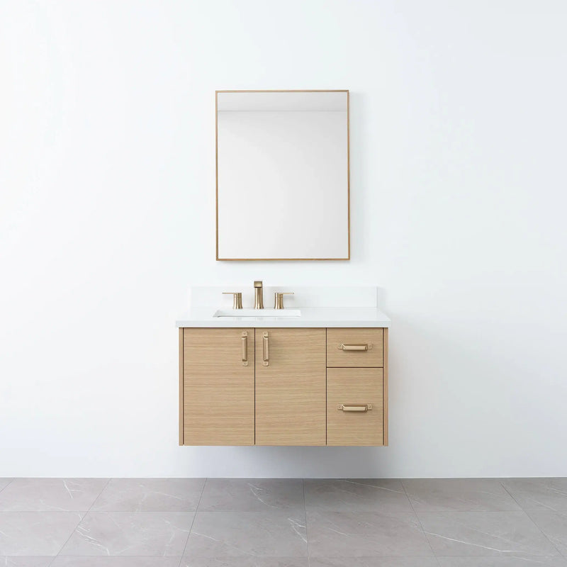 Austin 36" Wall Mount Natural White Oak Bathroom Vanity, Left Sink - Teodor Vanities United States