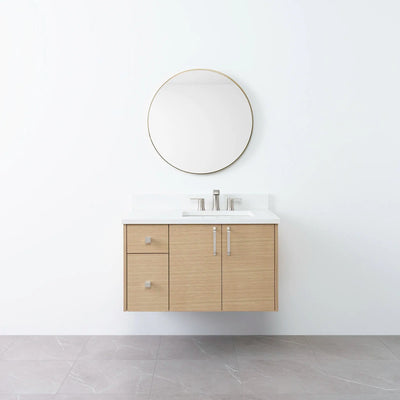 Austin 36" Wall Mount Natural White Oak Bathroom Vanity, Right Sink