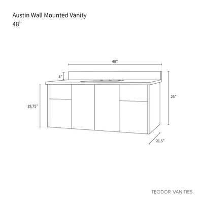 Austin 48", Teodor® Modern Wall Mount American Black Walnut Vanity