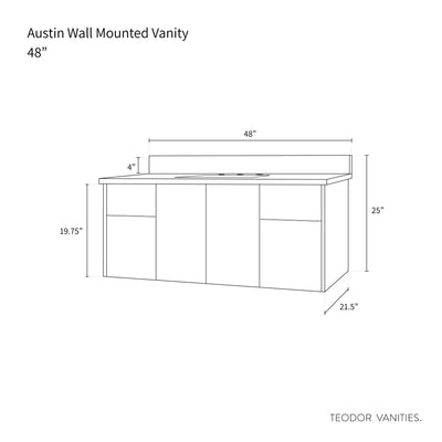 Austin 48" Wall Mount American Black Walnut Bathroom Vanity