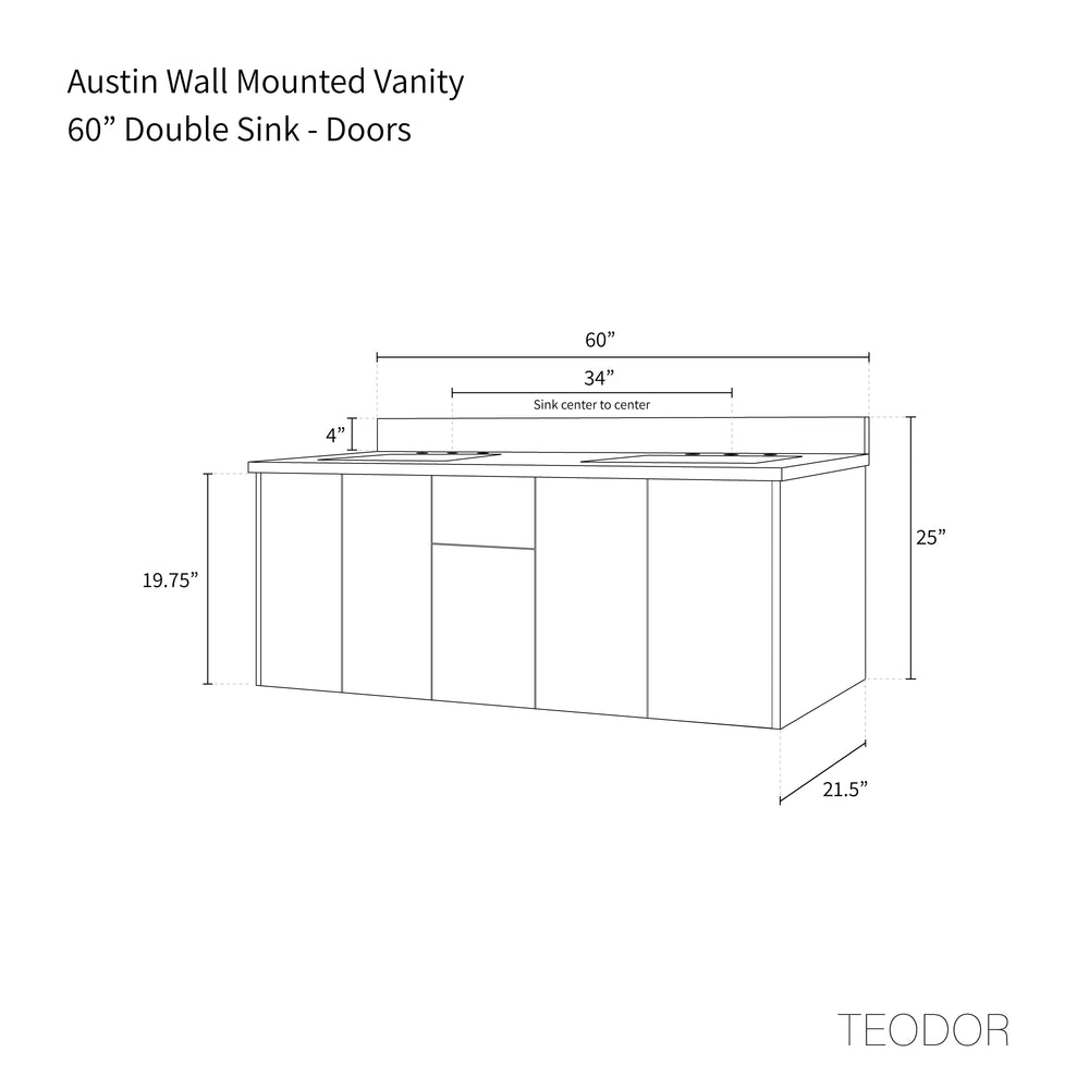 
                  
                    Austin 60" Wall Mount American Black Walnut Bathroom Vanity, Double Sink - Teodor Vanities United States
                  
                