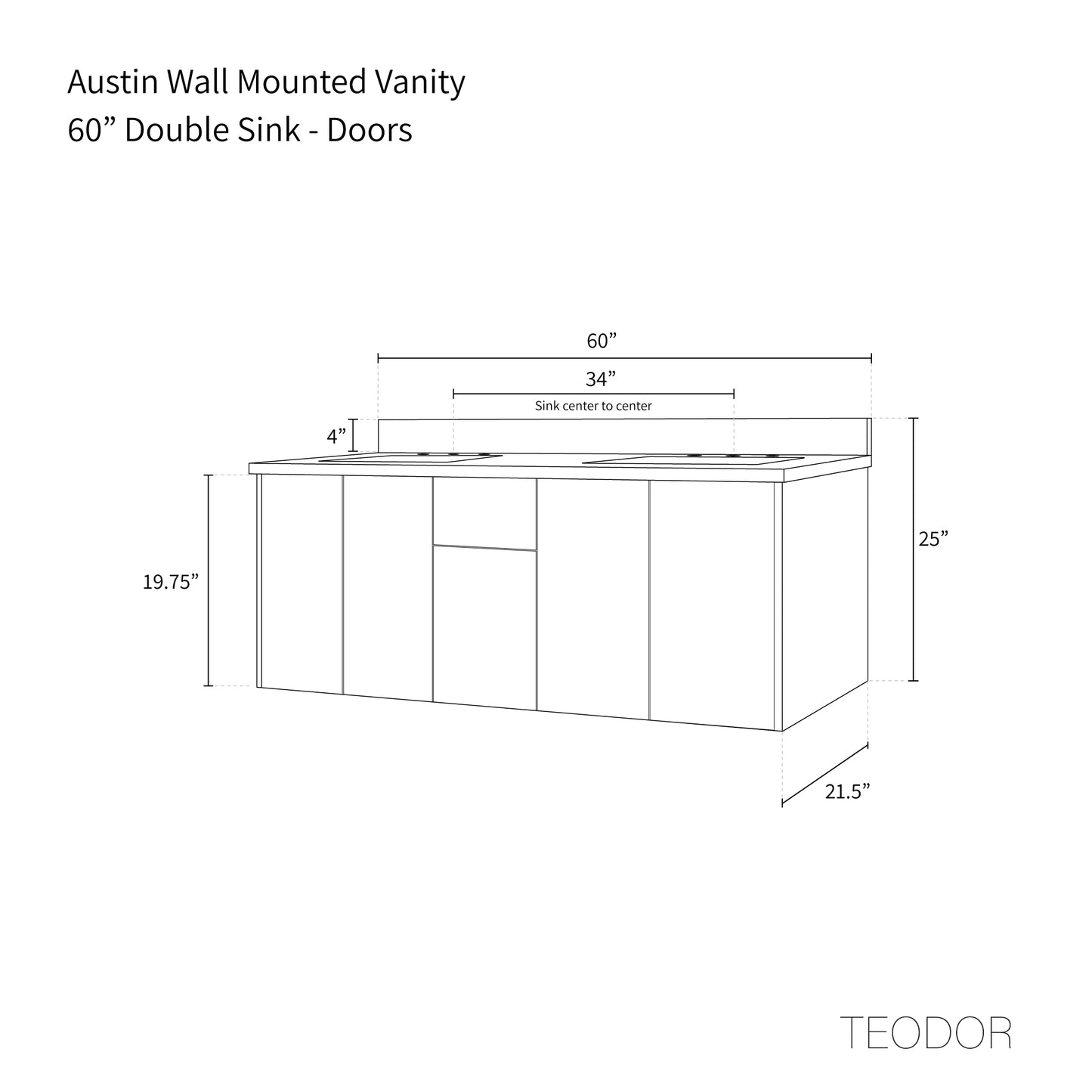 
                  
                    Austin 60" Wall Mount American Black Walnut Bathroom Vanity, Double Sink - Teodor Vanities United States
                  
                