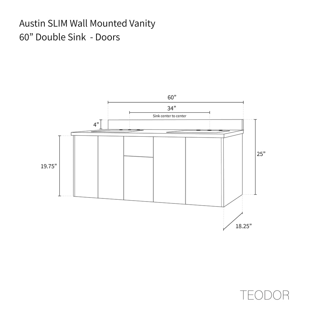 
                  
                    Austin SLIM 60" Wall Mount American Black Walnut Bathroom Vanity, Double Sink - Teodor Vanities United States
                  
                
