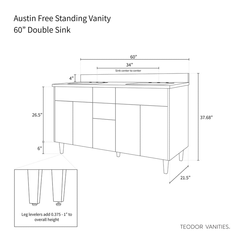 Austin 60", Teodor® Natural White Oak Vanity, Double Sink