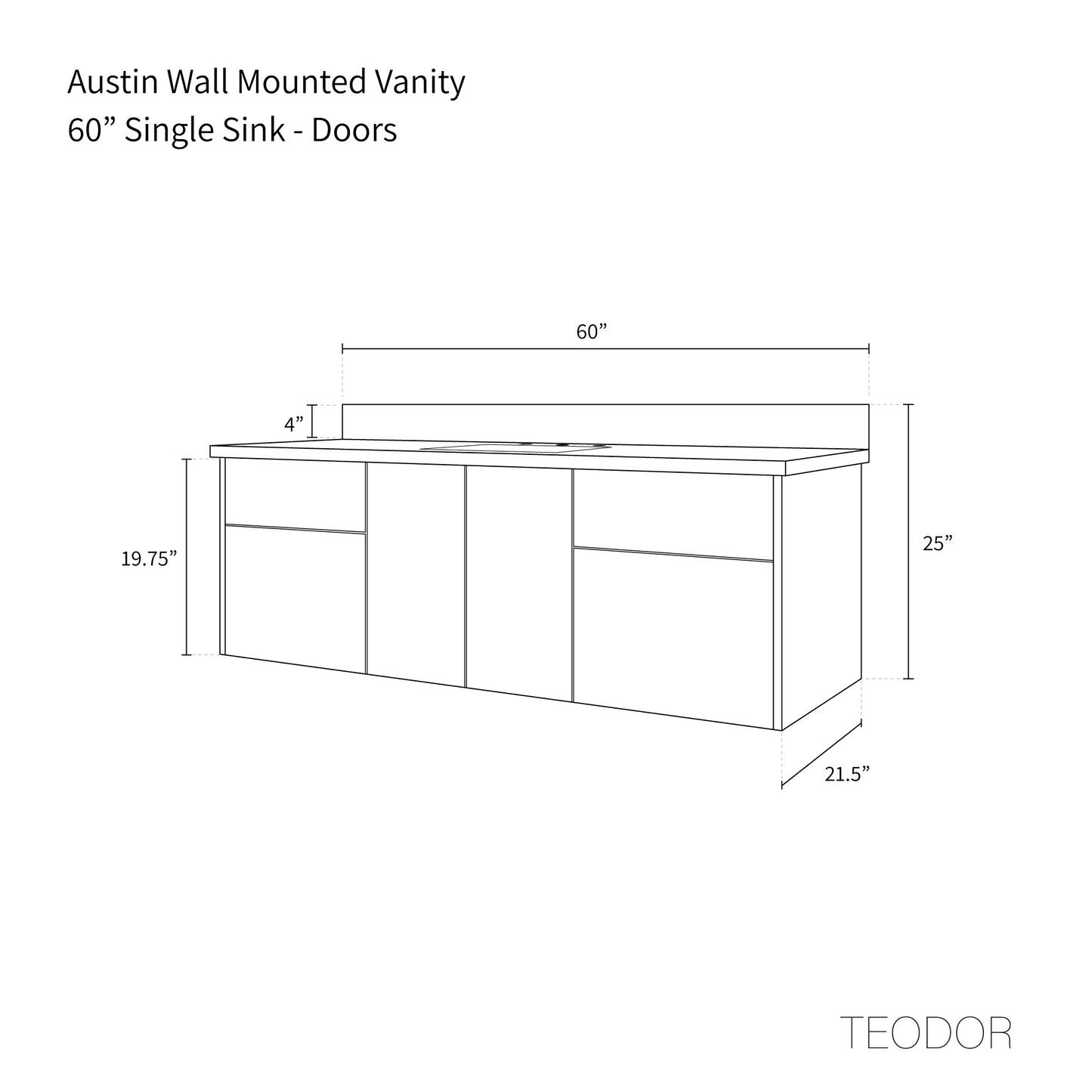 
                  
                    Austin 60" Wall Mount American Black Walnut Bathroom Vanity - Teodor Vanities United States
                  
                