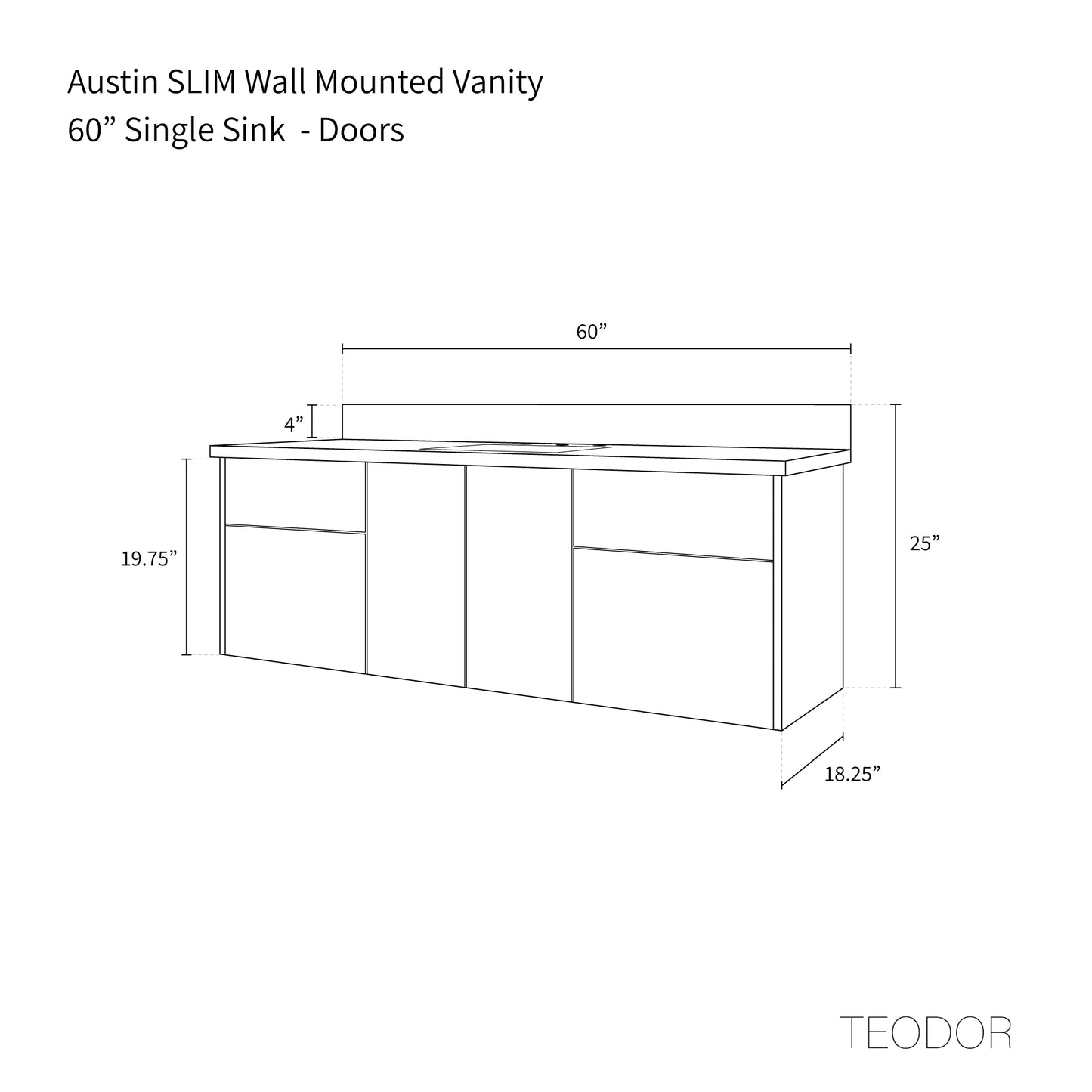 
                  
                    Austin SLIM 60" Wall Mount American Black Walnut Bathroom Vanity - Teodor Vanities United States
                  
                