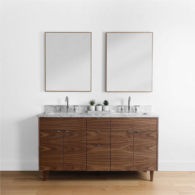 Austin 60" American Black Walnut Bathroom Vanity, Double Sink