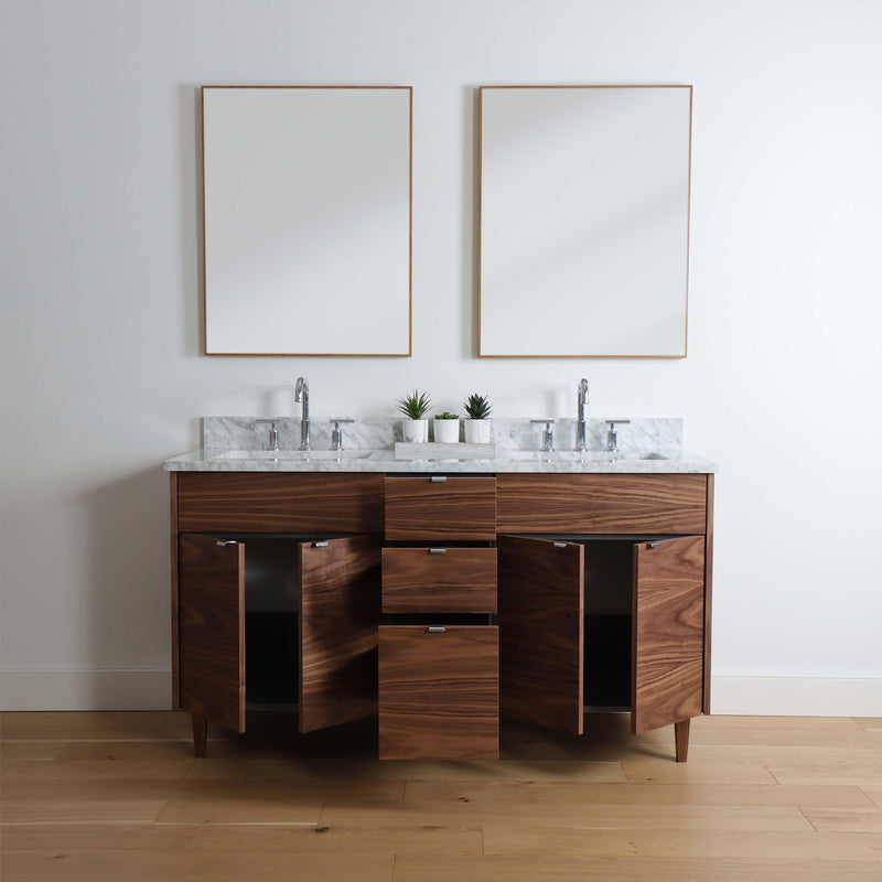 Austin 60" American Black Walnut Bathroom Vanity, Double Sink - Teodor Vanities United States
