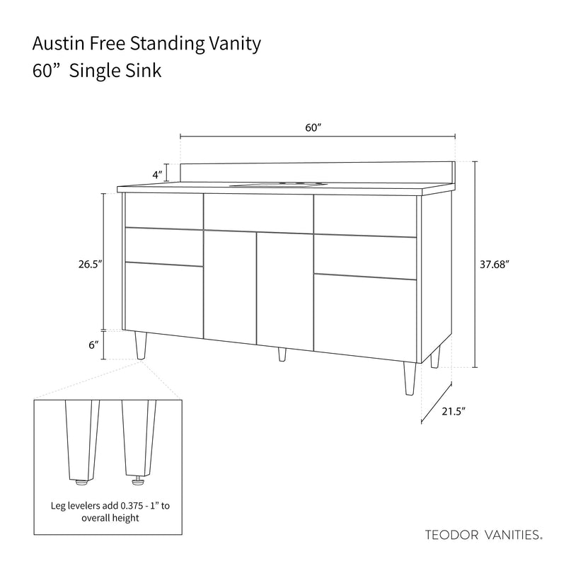 Austin 60" Gloss White Bathroom Vanity - Teodor Vanities United States