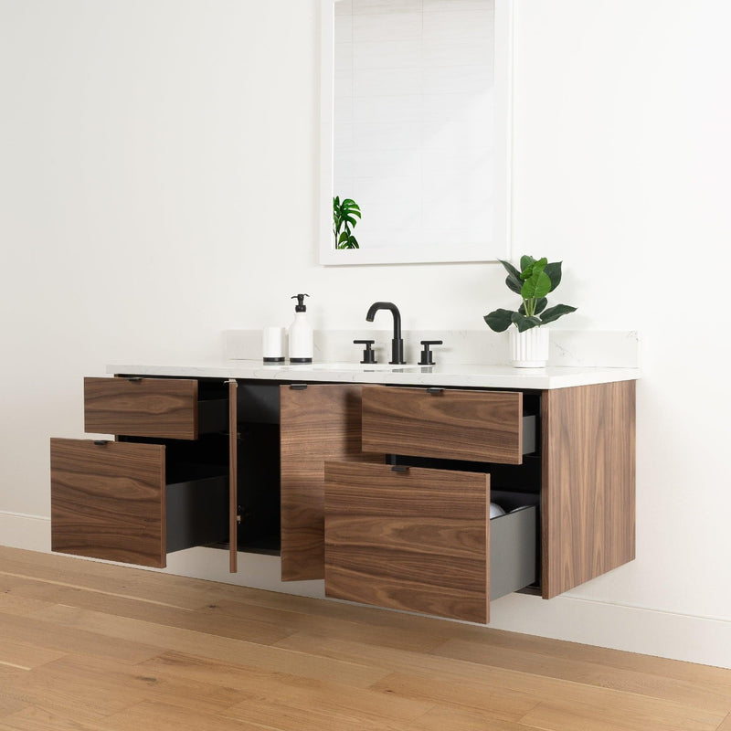 Austin 60" Wall Mount American Black Walnut Bathroom Vanity - Teodor Vanities United States