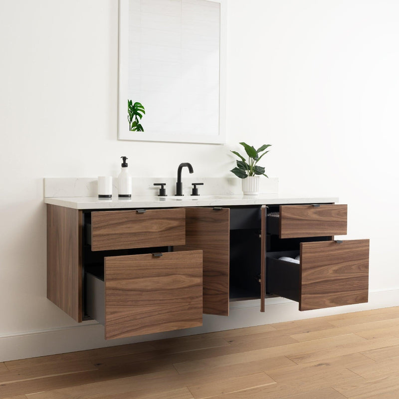 Austin 60" Wall Mount American Black Walnut Bathroom Vanity - Teodor Vanities United States