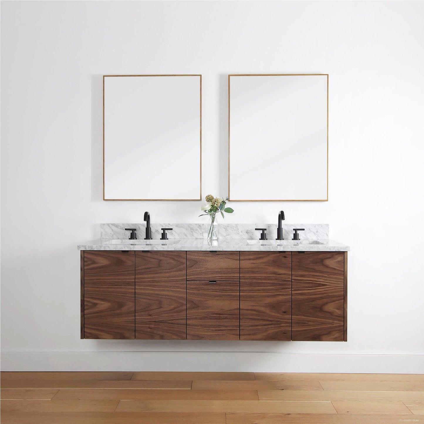 Austin 60" Wall Mount American Black Walnut Bathroom Vanity, Double Sink - Teodor Vanities United States