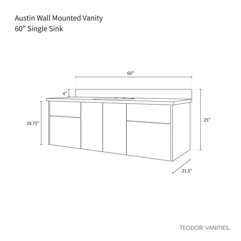 Austin 60" Wall Mount Gloss White Bathroom Vanity - Teodor Vanities United States