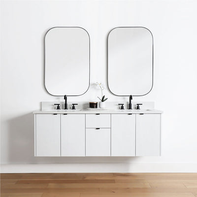 Austin 60" Wall Mount Gloss White Bathroom Vanity, Double Sink - Teodor Vanities United States