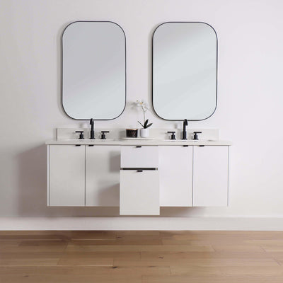 Austin 60" Wall Mount Gloss White Bathroom Vanity, Double Sink - Teodor Vanities United States