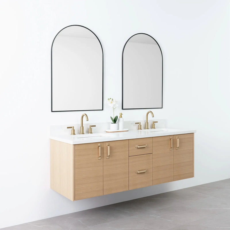 Austin 60" Wall Mount Natural White Oak Bathroom Vanity, Double Sink - Teodor Vanities United States