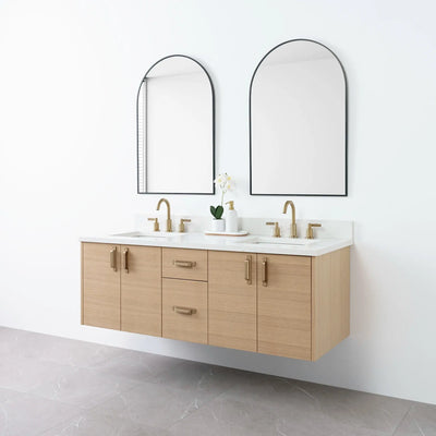 Austin 60" Wall Mount Natural White Oak Bathroom Vanity, Double Sink - Teodor Vanities United States