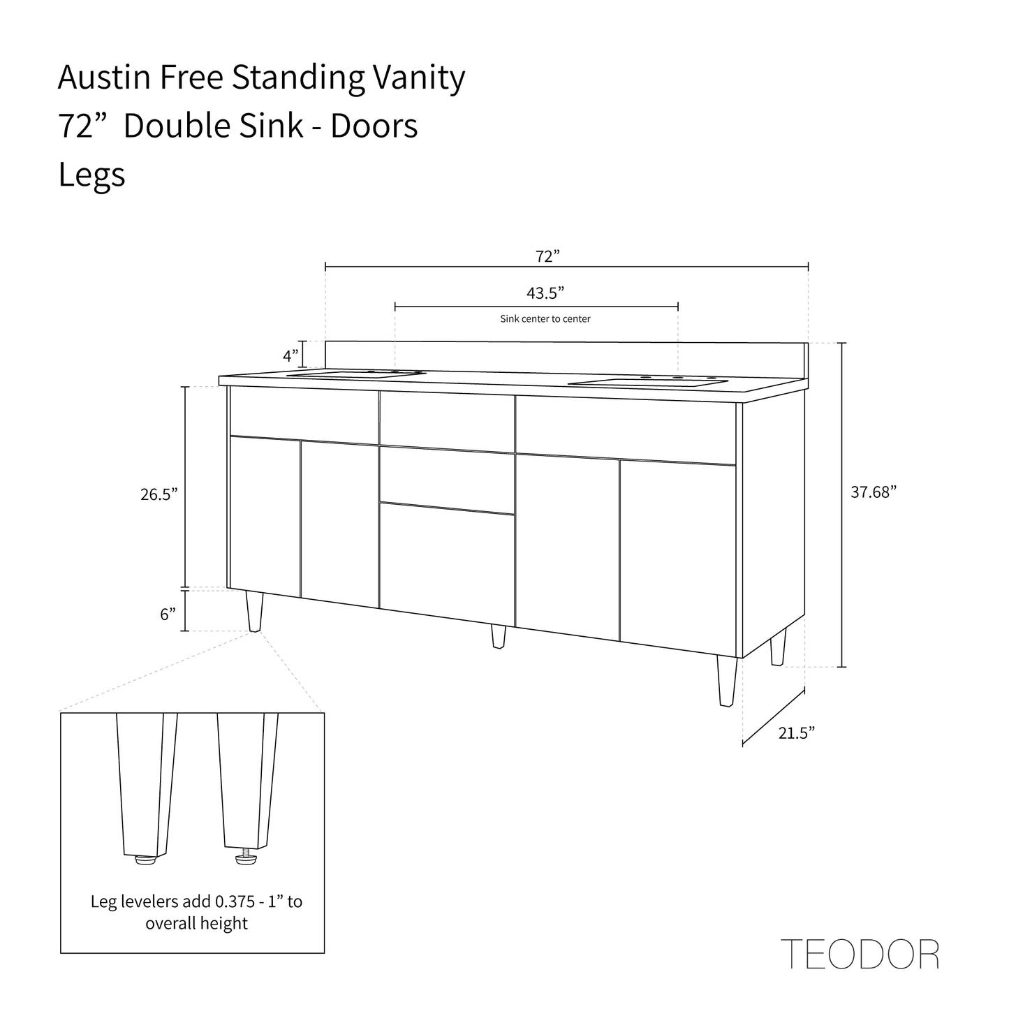 
                  
                    Austin 72" American Black Walnut Bathroom Vanity, Double Sink - Teodor Vanities United States
                  
                
