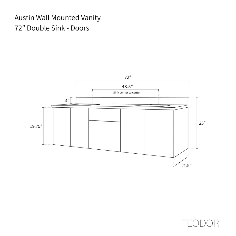 
                  
                    Austin 72" Wall Mount American Black Walnut Bathroom Vanity, Double Sink - Teodor Vanities United States
                  
                