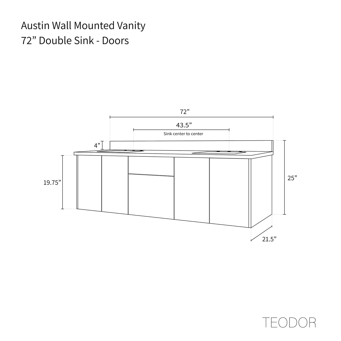 
                  
                    Austin 72" Wall Mount American Black Walnut Bathroom Vanity, Double Sink - Teodor Vanities United States
                  
                