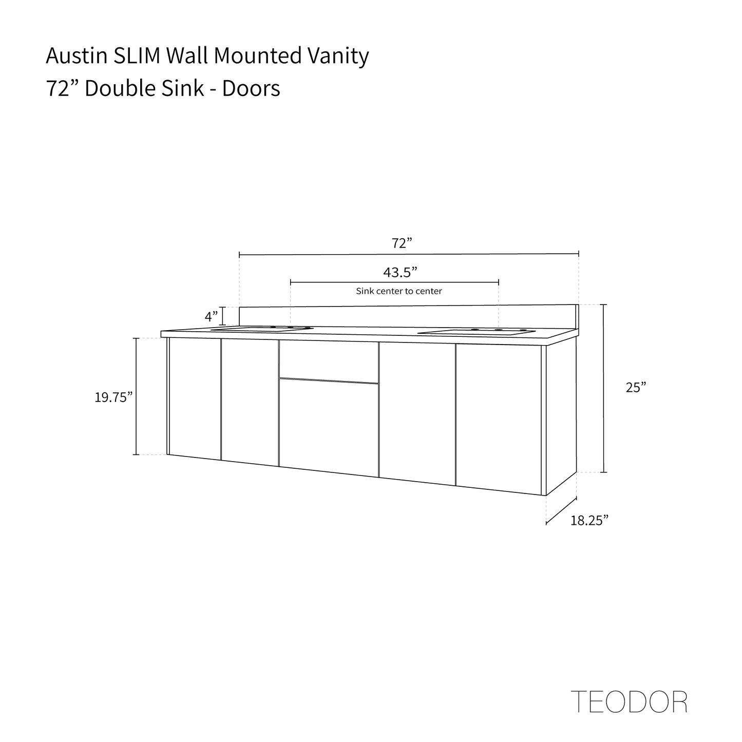 
                  
                    Austin SLIM 72" Wall Mount American Black Walnut Bathroom Vanity, Double Sink - Teodor Vanities United States
                  
                