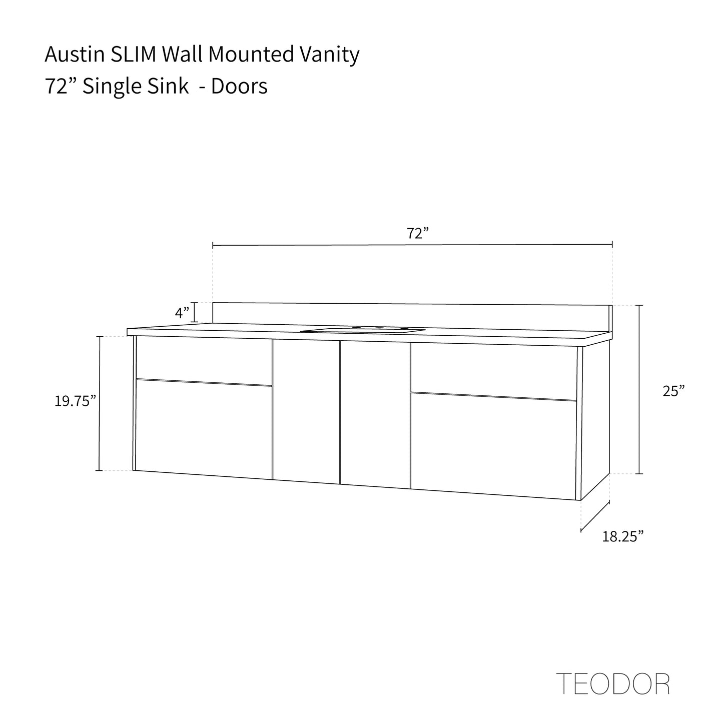 
                  
                    Austin SLIM 72" Wall Mount American Black Walnut Bathroom Vanity - Teodor Vanities United States
                  
                