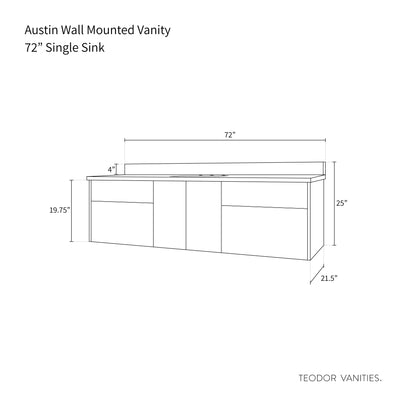 Austin 72", Teodor® Wall Mount Natural White Oak Vanity