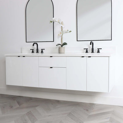 Austin 72" Wall Mount Gloss White Bathroom Vanity, Double Sink - Teodor Vanities United States