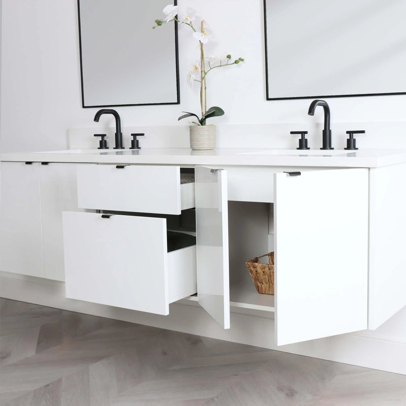 Austin 72" Wall Mount Gloss White Bathroom Vanity, Double Sink - Teodor Vanities United States