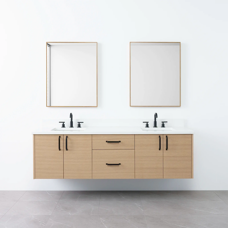 Austin 72" Wall Mount Natural White Oak Bathroom Vanity, Double Sink - Teodor Vanities United States