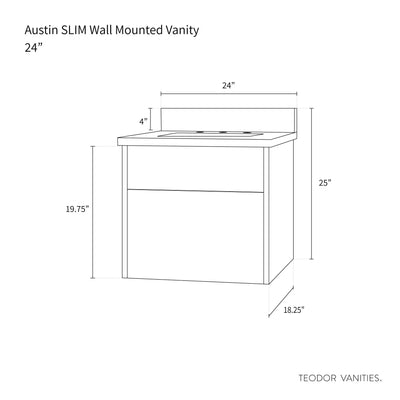 Austin SLIM 24" Wall Mount American Black Walnut Bathroom Vanity