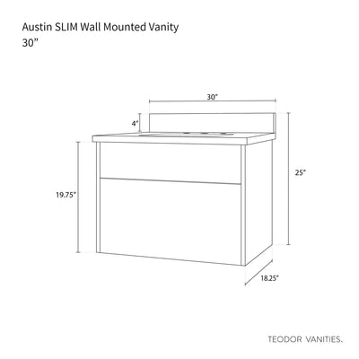Austin SLIM 30" Wall Mount American Black Walnut Bathroom Vanity