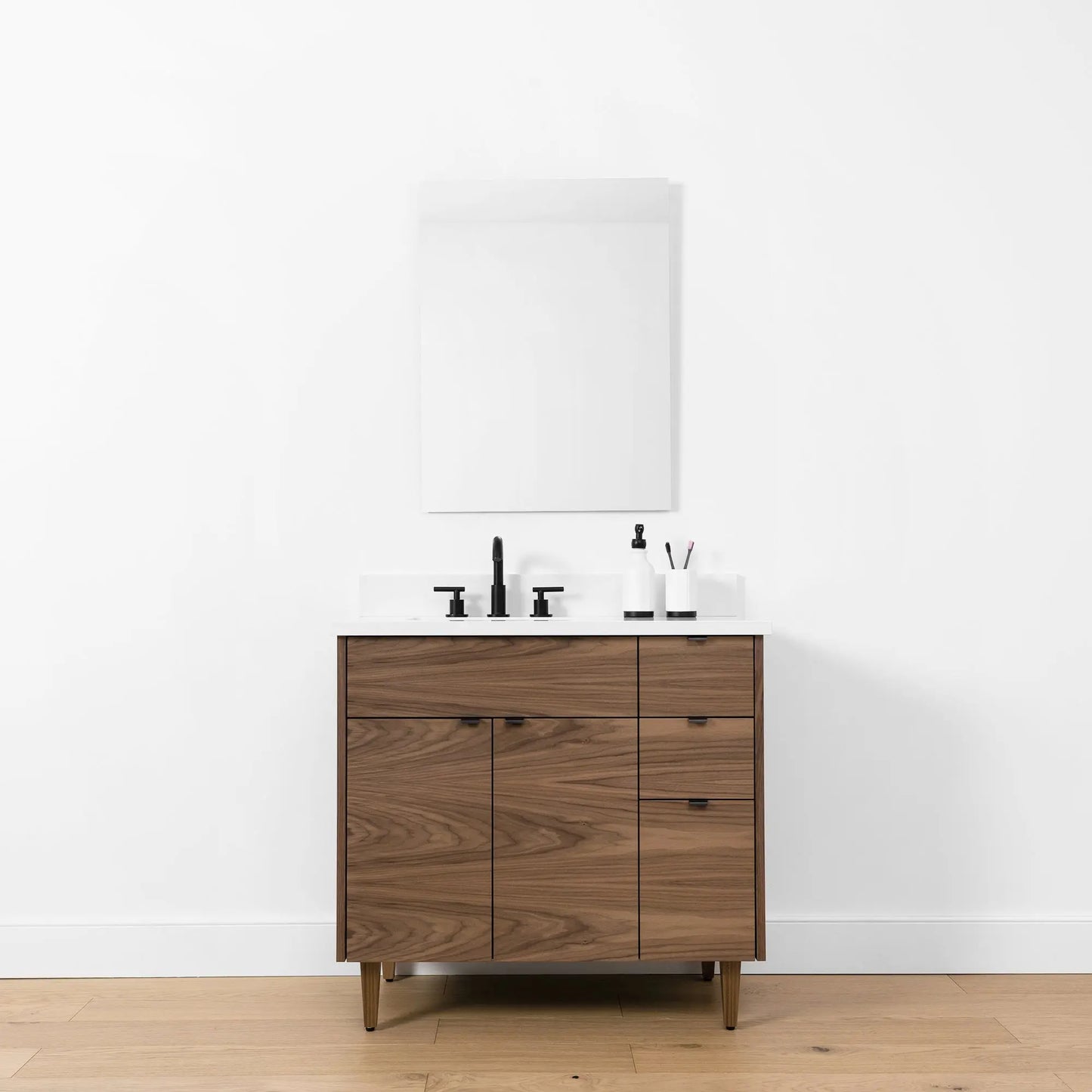 Austin SLIM 36" American Black Walnut Bathroom Vanity, Left Sink - Teodor Vanities United States