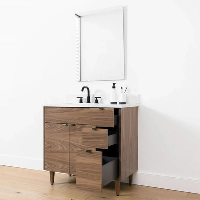 Austin SLIM 36" American Black Walnut Bathroom Vanity, Left Sink
