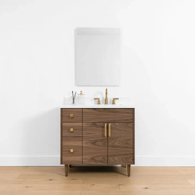 Austin SLIM 36" American Black Walnut Bathroom Vanity, Right Sink