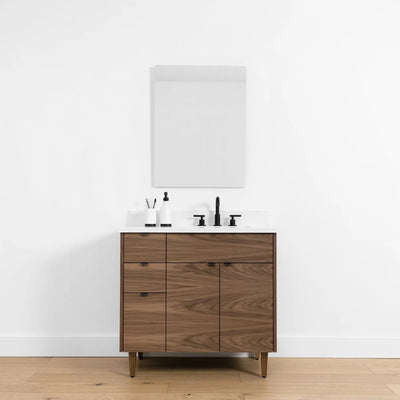 Austin SLIM 36" American Black Walnut Bathroom Vanity, Right Sink - Teodor Vanities United States