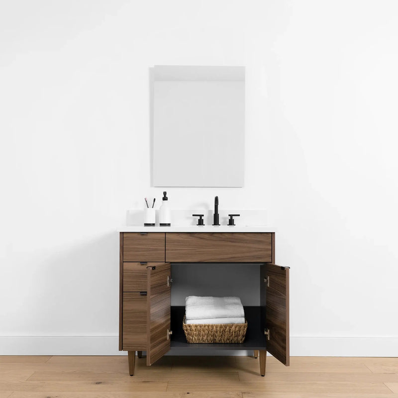 Austin SLIM 36" American Black Walnut Bathroom Vanity, Right Sink