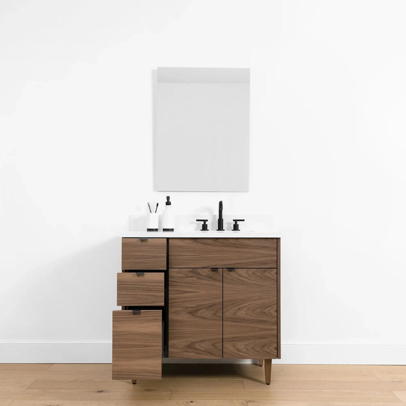 Austin SLIM 36" American Black Walnut Bathroom Vanity, Right Sink
