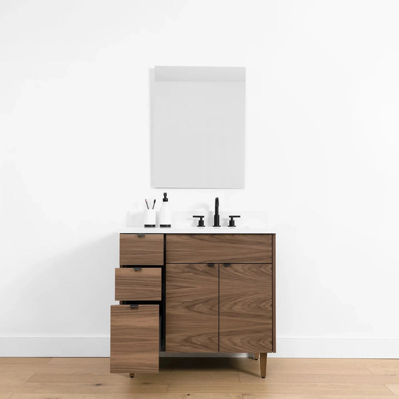 Austin SLIM 36" American Black Walnut Bathroom Vanity, Right Sink - Teodor Vanities United States