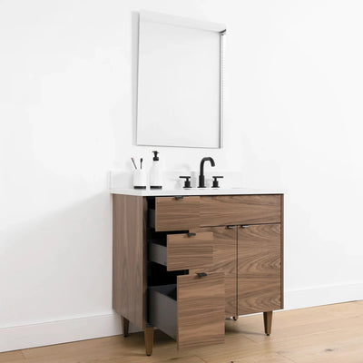 Austin SLIM 36" American Black Walnut Bathroom Vanity, Right Sink - Teodor Vanities United States