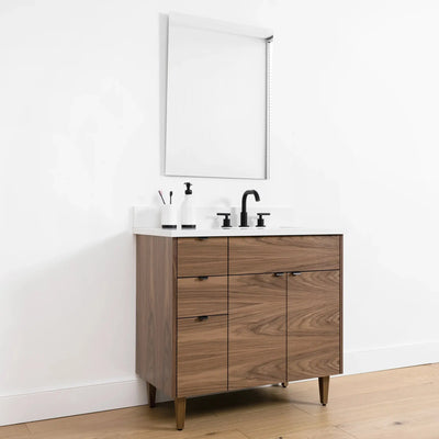 Austin SLIM 36" American Black Walnut Bathroom Vanity, Right Sink - Teodor Vanities United States