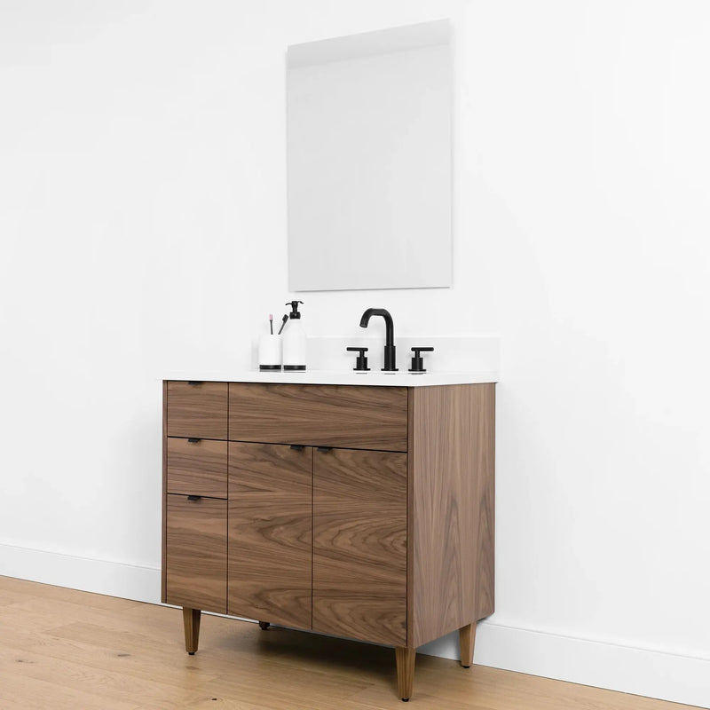 Austin SLIM 36" American Black Walnut Bathroom Vanity, Right Sink - Teodor Vanities United States