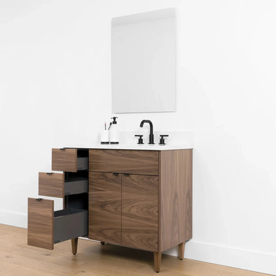 Austin SLIM 36" American Black Walnut Bathroom Vanity, Right Sink