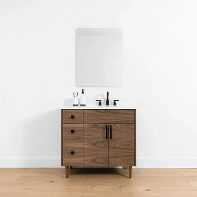 Austin SLIM 36" American Black Walnut Bathroom Vanity, Right Sink - Teodor Vanities United States