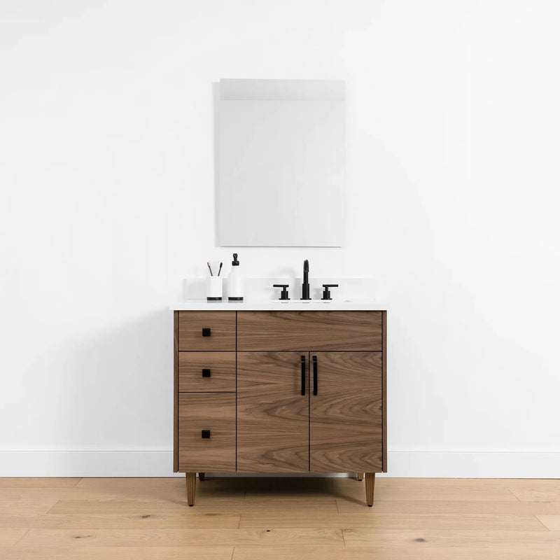 Austin SLIM 36" American Black Walnut Bathroom Vanity, Right Sink