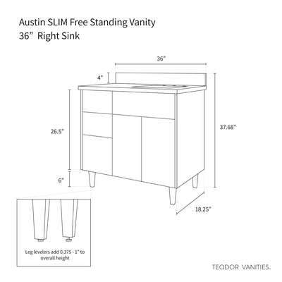 Austin SLIM 36" American Black Walnut Bathroom Vanity, Right Sink