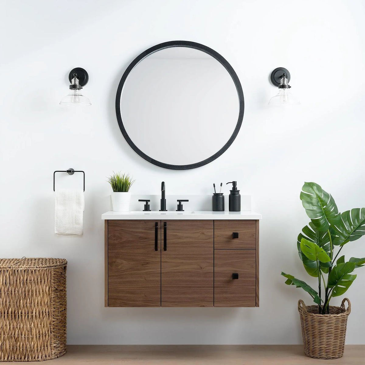 Walnut Rounded Vanity Wall Mounted Vanities for Every Space | Free US Shipping Available ...